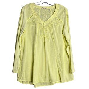 Soft Surroundings Women's M Azulle Pullover Shirt Boho Yellow Cotton Embroidered